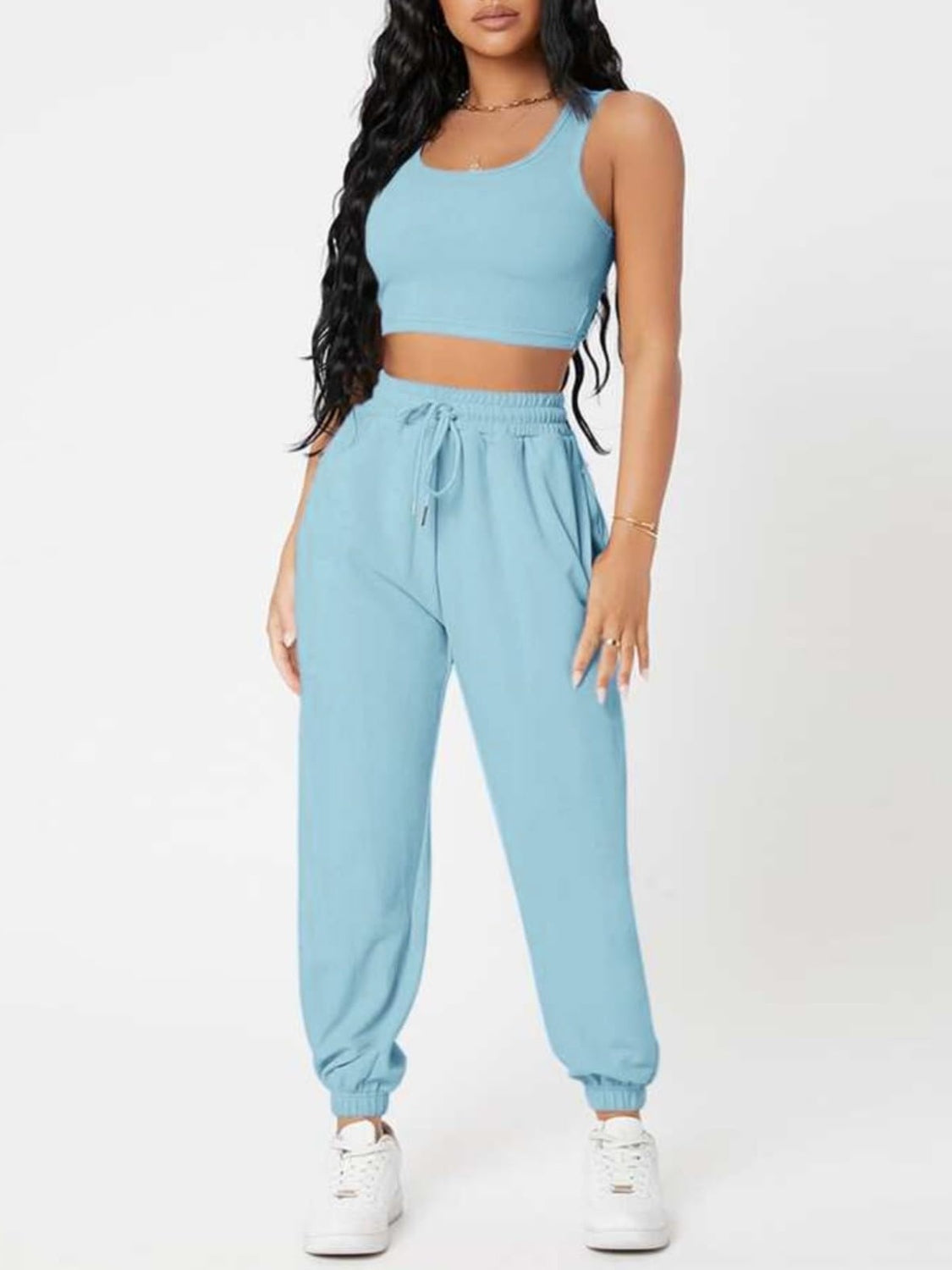 Wide Strap Top and Drawstring Joggers Set